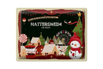 Plaque en tôle Vœux de Noël HATTERSHEIM AM MAIN cadeau 40x30cm 1