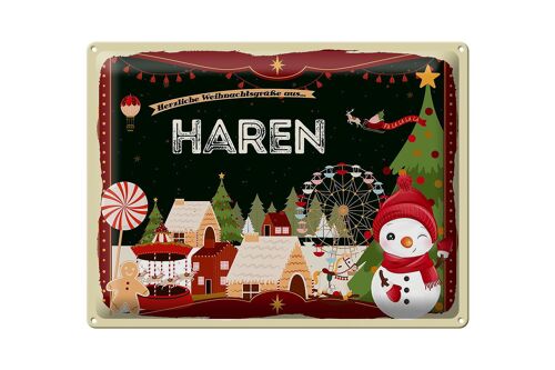 Blechschild Weihnachten Grüße aus HAREN Geschenk 40x30cm