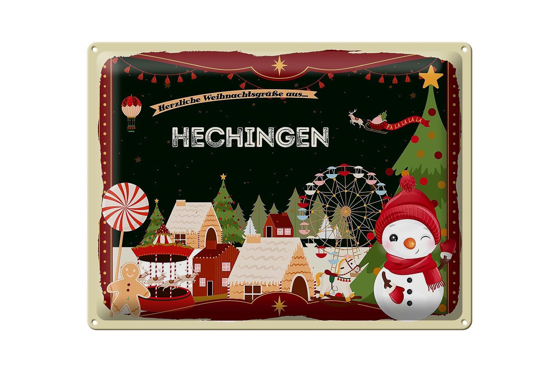 Cartel de chapa Saludos navideños HECHINGEN regalo 40x30cm