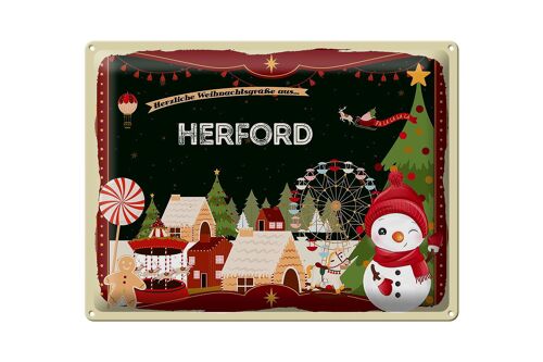 Blechschild Weihnachten Grüße aus HERFORD Geschenk 40x30cm