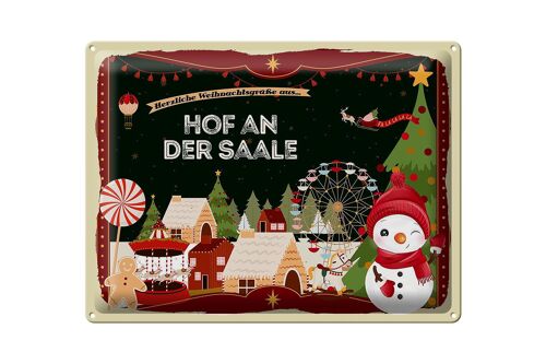 Blechschild Weihnachten Grüße HOF AN DER SAALE Geschenk 40x30cm