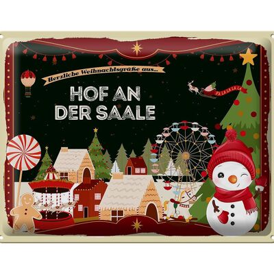 Blechschild Weihnachten Grüße HOF AN DER SAALE Geschenk 40x30cm