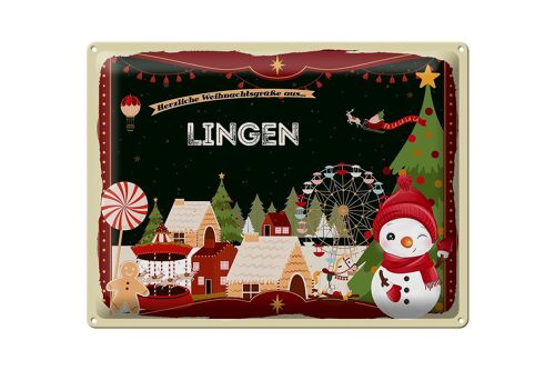 Blechschild Weihnachten Grüße aus LINGEN Geschenk 40x30cm