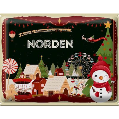 Tin sign Christmas greetings from NORTH gift 40x30cm