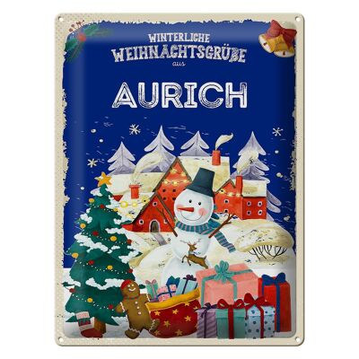 Cartel de chapa Saludos navideños AURICH festival de regalos 30x40cm