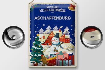 Plaque en tôle Salutations de Noël ASCHAFFENBURG cadeau 30x40cm 2