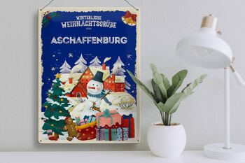Plaque en tôle Salutations de Noël ASCHAFFENBURG cadeau 30x40cm 3