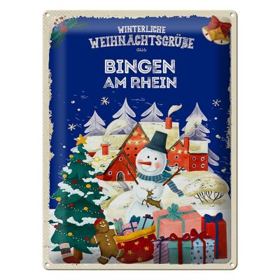 Targa in metallo auguri di Natale BINGEN AM RHEIN regalo 30x40 cm