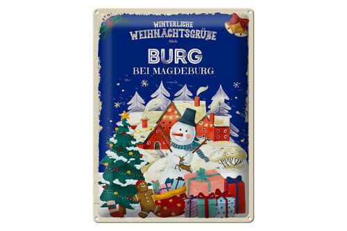 Blechschild Weihnachtsgrüße aus BURG bei MAGDEBURG Geschenk 30x40cm