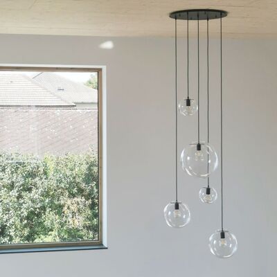 s.LUCE Orb gallery light Carpa modular de 3 o 5 lámparas - modelo: 5 lámparas, negro / transparente - modelo: 5 lámparas, negro / transparente