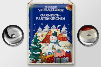 Plaque en tôle Vœux de Noël GARMISCH-PARTENKIRCHEN cadeau 30x40cm 2