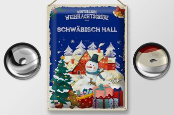 Plaque en étain Vœux de Noël SCHWÄBISCH HALL cadeau 30x40cm 2