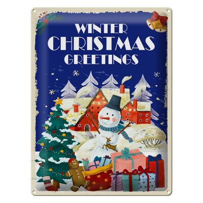 Cartel de chapa Regalo de saludos navideños de invierno 30x40cm