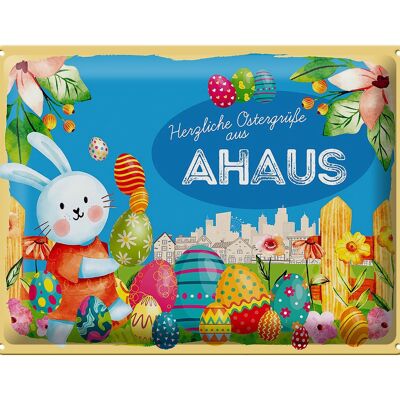 Cartel de chapa Pascua Saludos de Pascua 40x30cm Regalo AHAUS