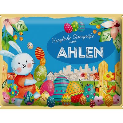 Cartel de chapa Pascua Saludos de Pascua 40x30cm Regalo AHLEN