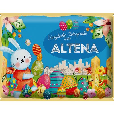 Cartel de chapa Pascua Saludos de Pascua 40x30cm ALTENA