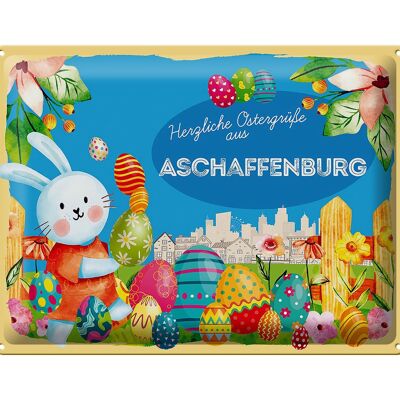 Cartel de chapa Pascua Saludos de Pascua 40x30cm ASCHAFFENBURG