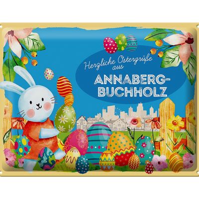 Cartel de chapa Pascua Saludos de Pascua 40x30cm ANNABERG-BUCHHOLZ