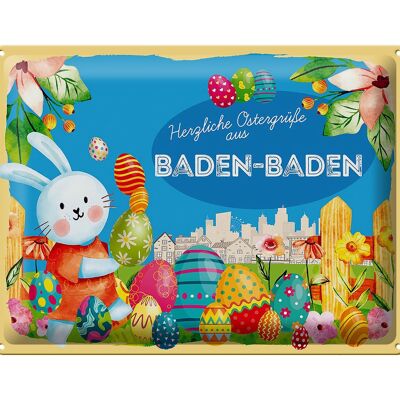 Cartel de chapa Pascua Saludos de Pascua 40x30cm BADEN-BADEN
