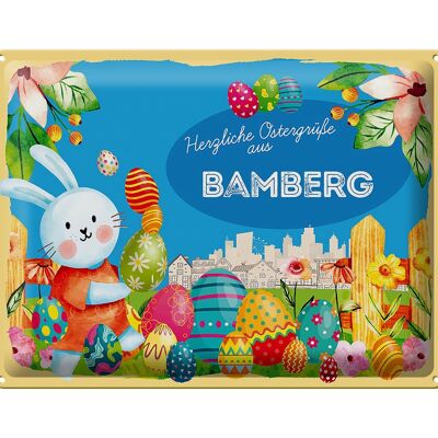 Cartel de chapa Pascua Saludos de Pascua 40x30cm BAMBERG