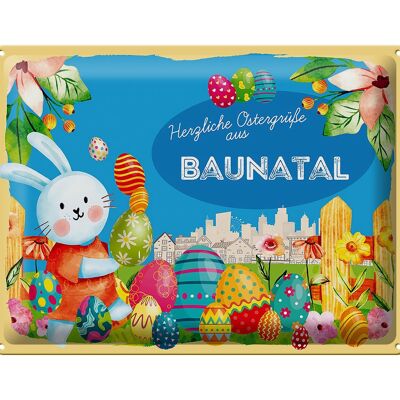 Cartel de chapa Pascua Saludos de Pascua 40x30cm Regalo BAUNATAL