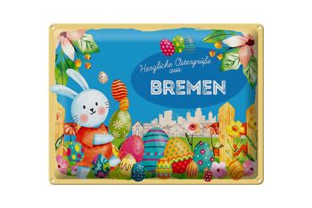 Plaque en tôle Pâques Salutations de Pâques 40x30cm Cadeau BREMEN 1