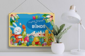 Plaque en étain Pâques Salutations de Pâques 40x30cm Fête du cadeau BÜNDE 3