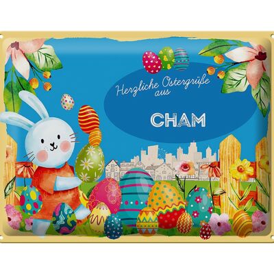 Cartel de chapa Pascua Saludos de Pascua 40x30cm CHAM festival de regalos