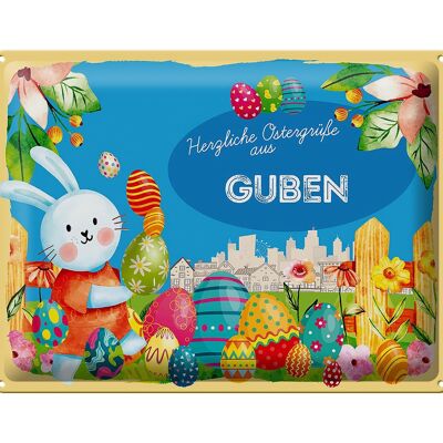 Cartel de chapa Pascua Saludos de Pascua 40x30cm Regalo GUBEN