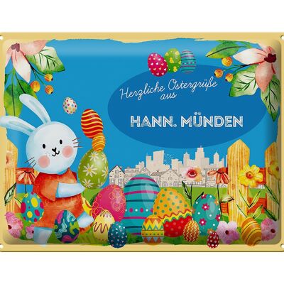 Cartel de chapa Pascua Saludos de Pascua 40x30cm HANN. regalo MUNDEN