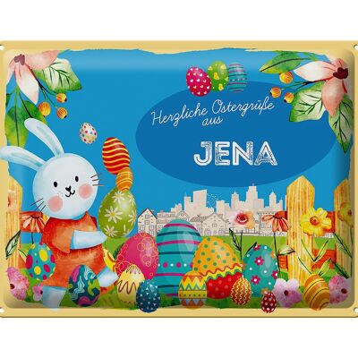 Cartel de chapa Pascua Saludos de Pascua 40x30cm JENA Gift FEST