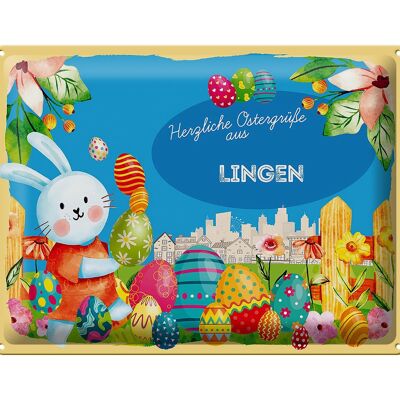 Cartel de chapa Pascua Saludos de Pascua 40x30cm Regalo LINGEN