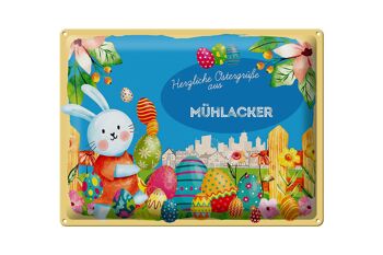 Plaque en tôle Pâques Salutations de Pâques 40x30cm Cadeau MÜHLACKER 1