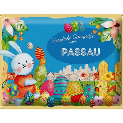Cartel de chapa Pascua Saludos de Pascua 40x30cm PASSAU regalo