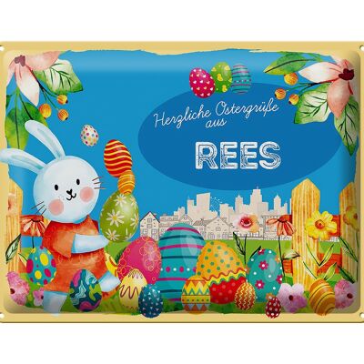 Cartel de chapa Pascua Saludos de Pascua 40x30cm REES regalo