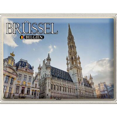 Panneau en étain voyage 40x30cm, bruxelles belgique hôtel de ville nuages