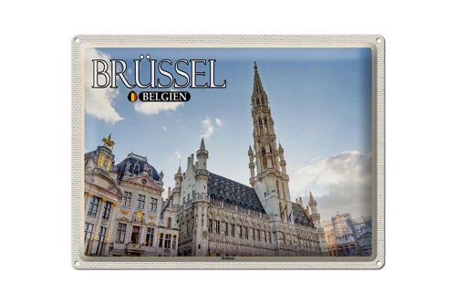 Blechschild Reise 40x30cm Brüssel Belgien Rathaus Wolken
