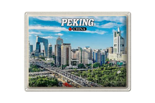 Blechschild Reise 40x30cm Peking China Stadt Hochhäuser Skyline