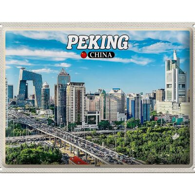 Blechschild Reise 40x30cm Peking China Stadt Hochhäuser Skyline