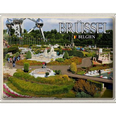 Targa in metallo da viaggio 40x30 cm Bruxelles Belgio Mini Europa