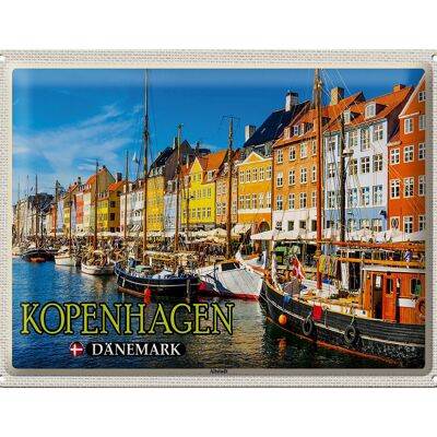 Cartel de chapa de viaje, 40x30cm, Copenhague, Dinamarca, casco antiguo, barcos