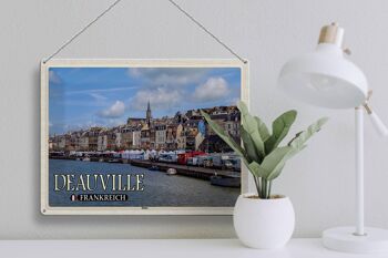 Plaque en tôle voyage 40x30cm, bateaux du port de Deauville, France 3