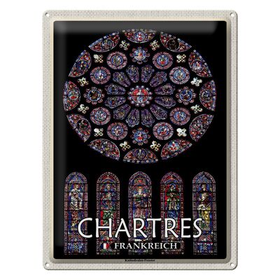 Targa in metallo da viaggio 30x40 cm Finestra della Cattedrale di Chartres Francia
