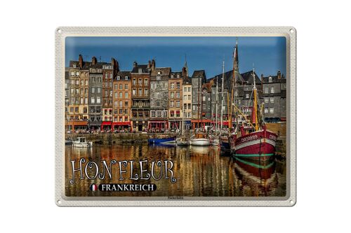 Blechschild Reise 40x30cm Honfleur Frankreich Fischerhafen Boote