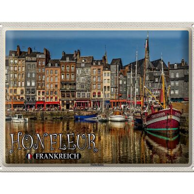 Blechschild Reise 40x30cm Honfleur Frankreich Fischerhafen Boote