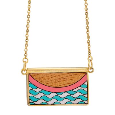 Halskette aus recyceltem Holz in Gold „Seaside“