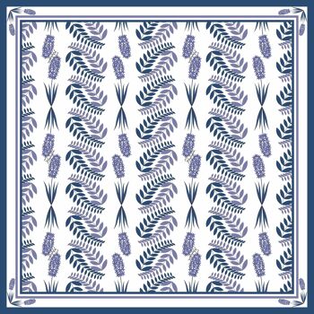 Foulard en soie sergé bleu Flora 70*70cm 4