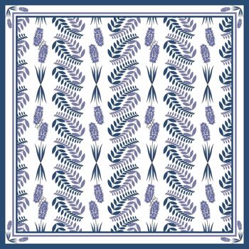 Foulard en soie organzine bleu flore 45*45cm 3