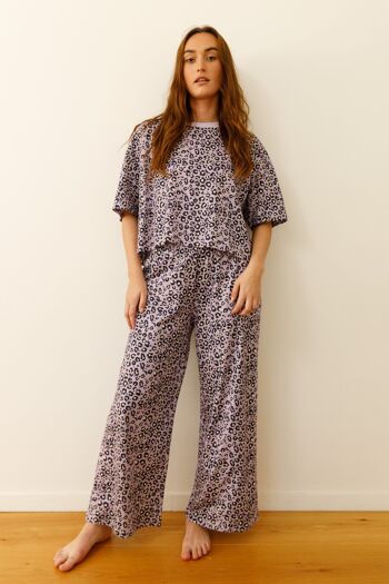 Pyjama Long Coton Bio - Léopard Violet 1