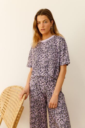 Pyjama Long Coton Bio - Léopard Violet 3